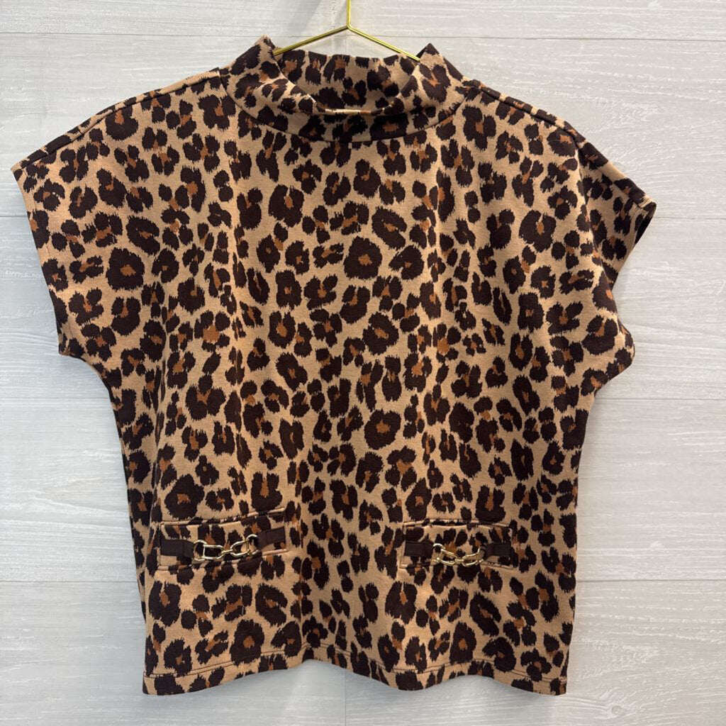 Ann Taylor Brown/ Black Leopard Print Short Sleeve Top Medium