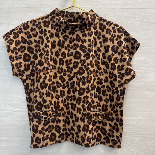 Ann Taylor Brown/ Black Leopard Print Short Sleeve Top Medium
