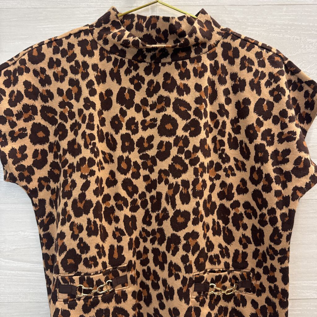 Ann Taylor Brown/ Black Leopard Print Short Sleeve Top Medium