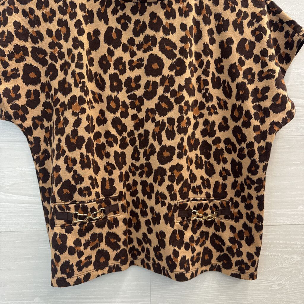 Ann Taylor Brown/ Black Leopard Print Short Sleeve Top Medium