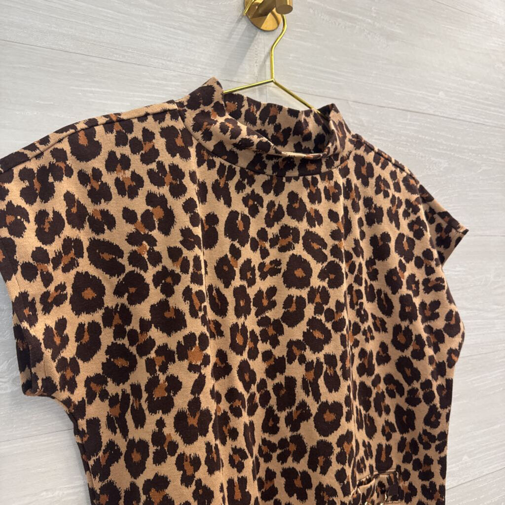 Ann Taylor Brown/ Black Leopard Print Short Sleeve Top Medium