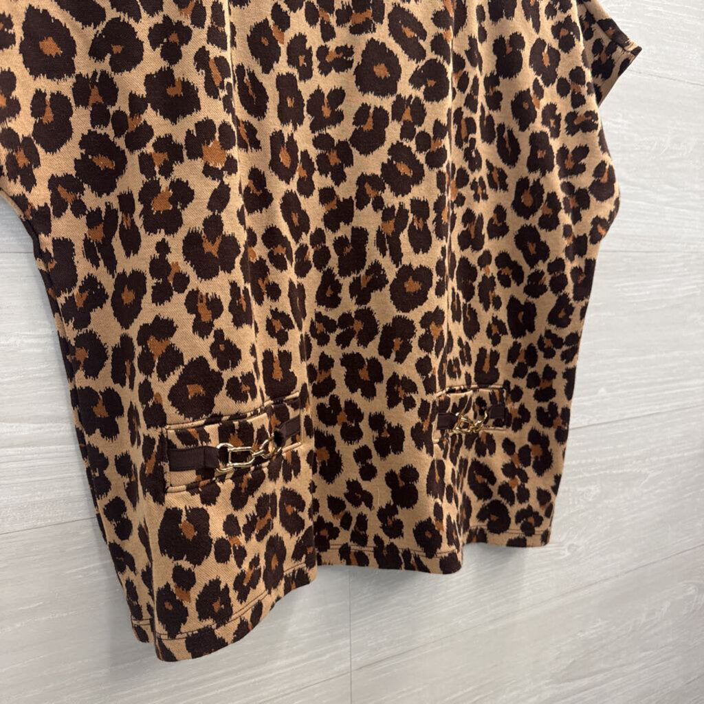 Ann Taylor Brown/ Black Leopard Print Short Sleeve Top Medium