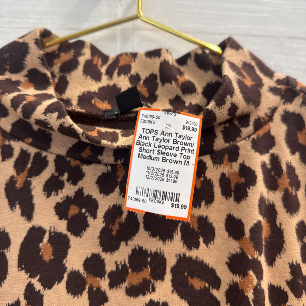 Ann Taylor Brown/ Black Leopard Print Short Sleeve Top Medium