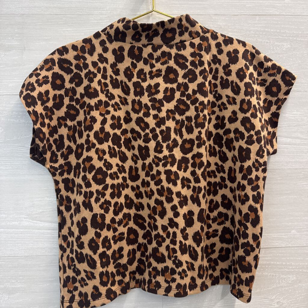 Ann Taylor Brown/ Black Leopard Print Short Sleeve Top Medium