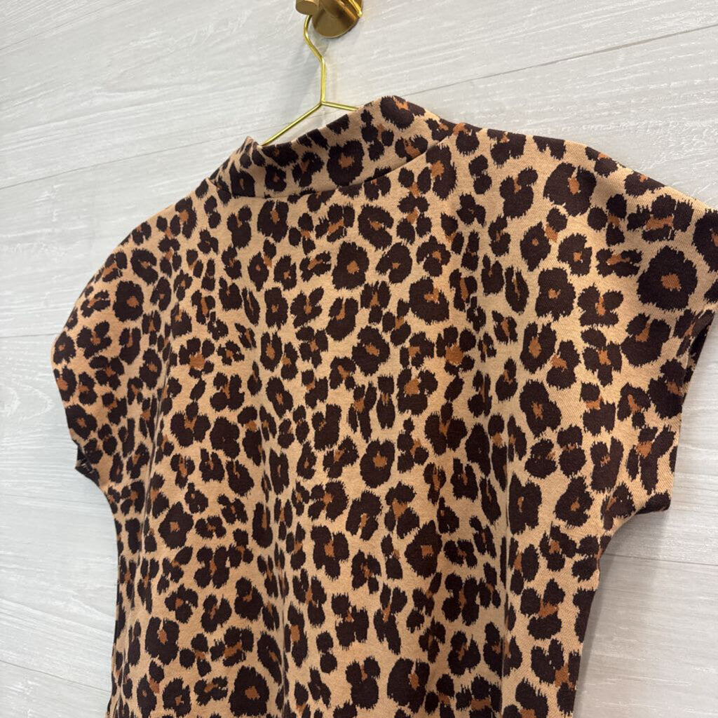 Ann Taylor Brown/ Black Leopard Print Short Sleeve Top Medium