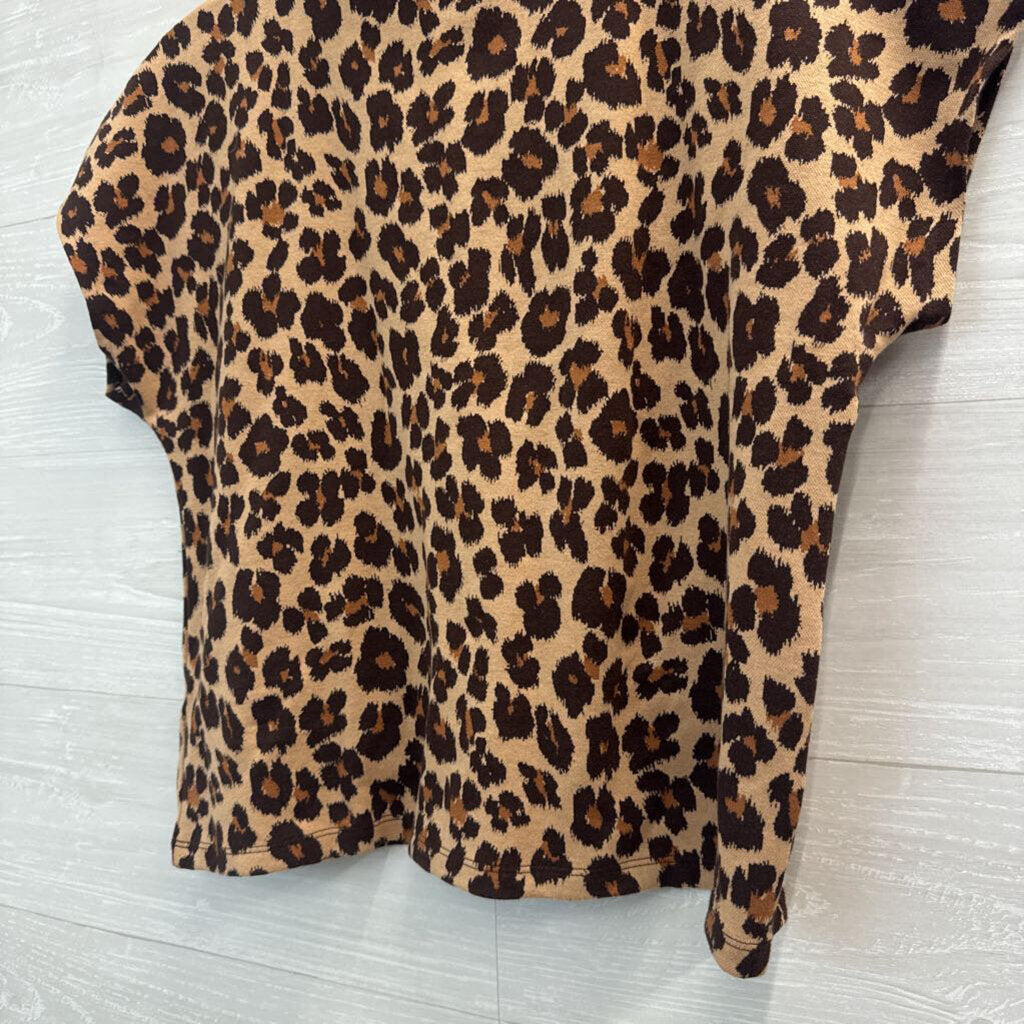 Ann Taylor Brown/ Black Leopard Print Short Sleeve Top Medium