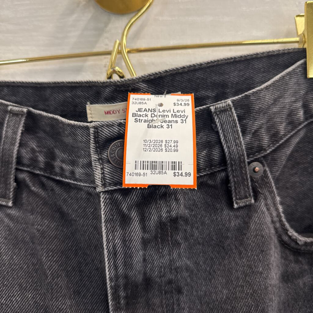Levi Black Denim Middy Straight Jeans 31