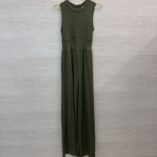 Cider Green Ribbed Sleeveless Wide Leg Jumpsuit Medium