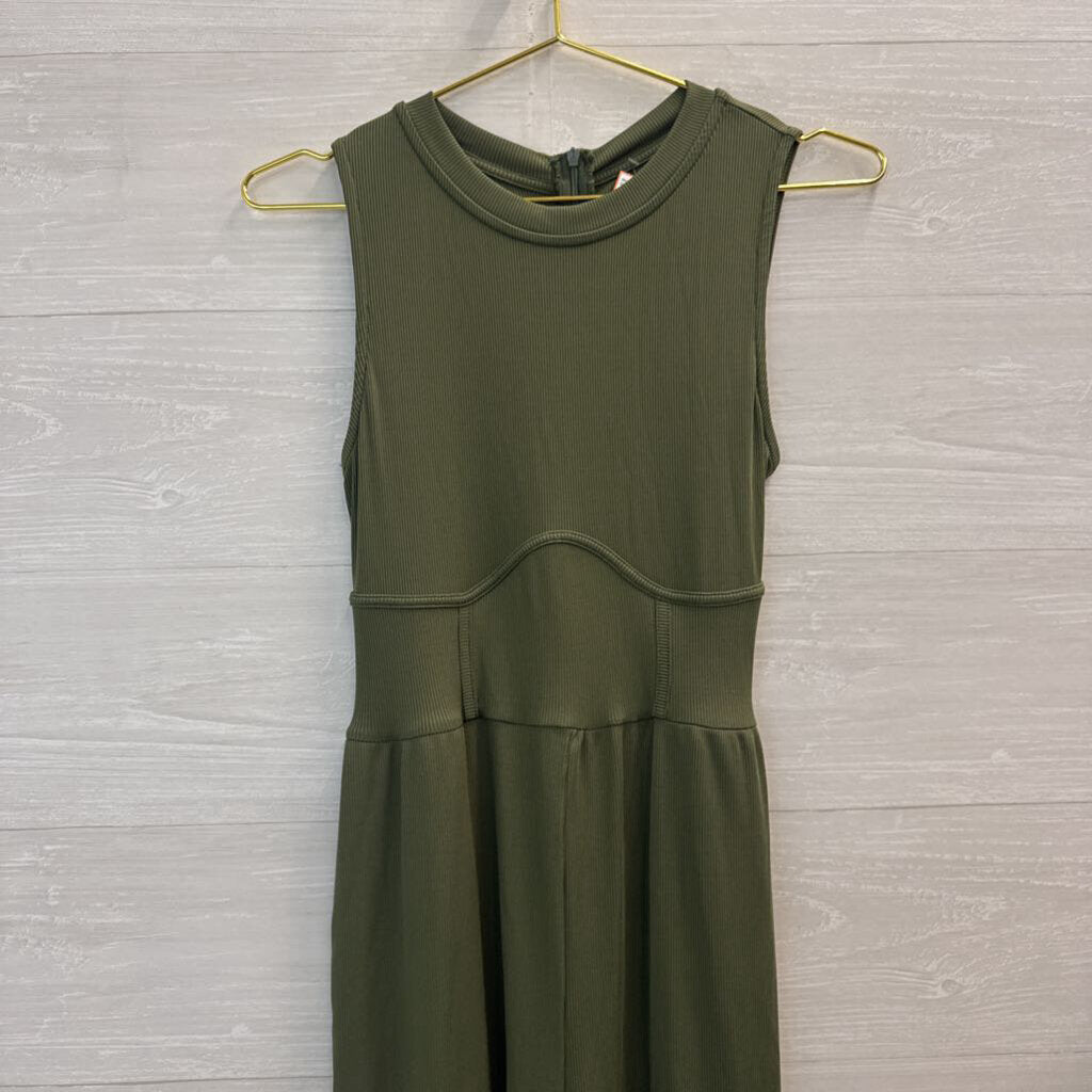 Cider Green Ribbed Sleeveless Wide Leg Jumpsuit Medium