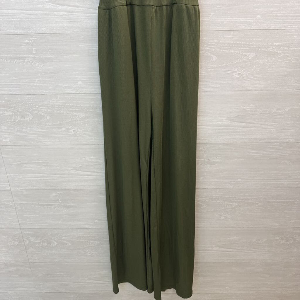 Cider Green Ribbed Sleeveless Wide Leg Jumpsuit Medium