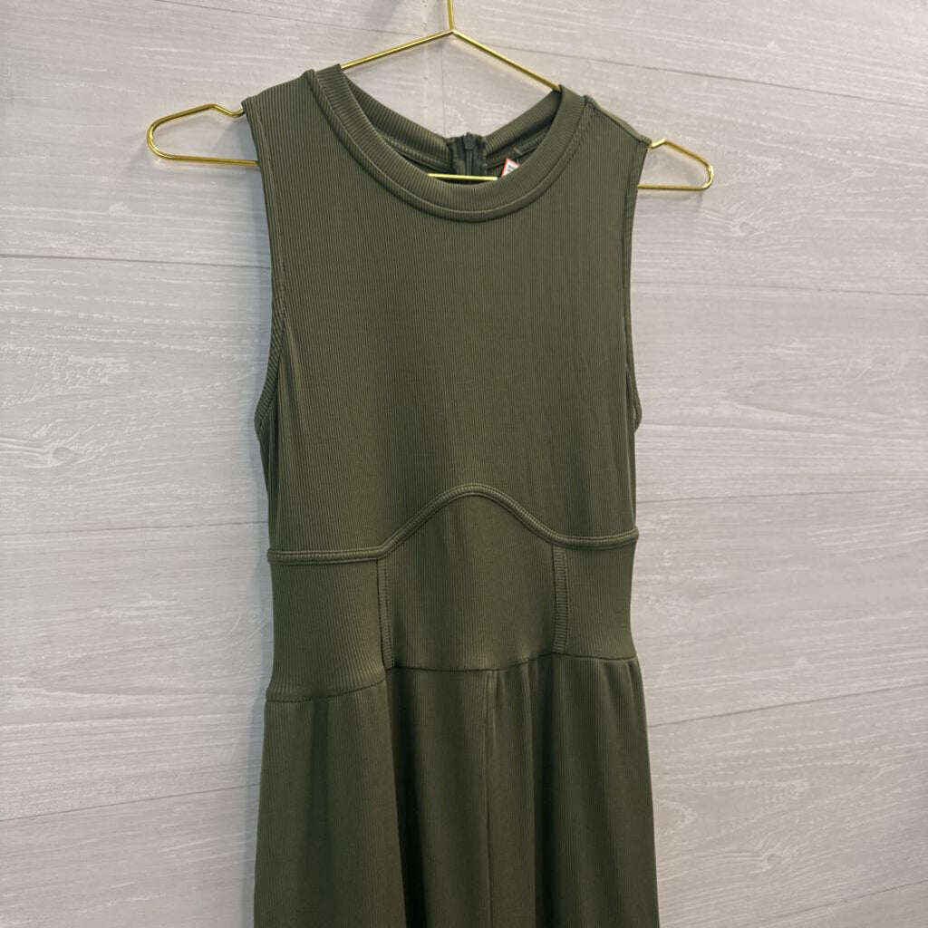 Cider Green Ribbed Sleeveless Wide Leg Jumpsuit Medium