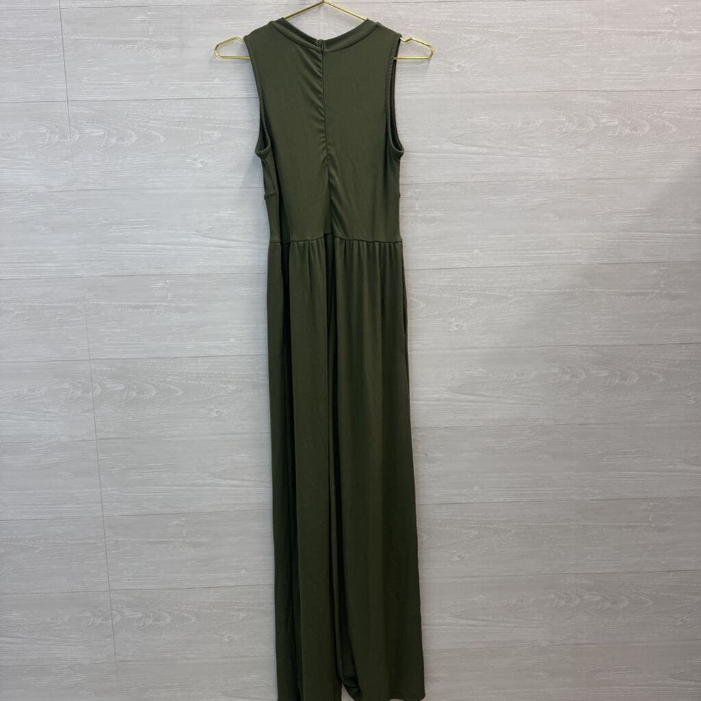 Cider Green Ribbed Sleeveless Wide Leg Jumpsuit Medium