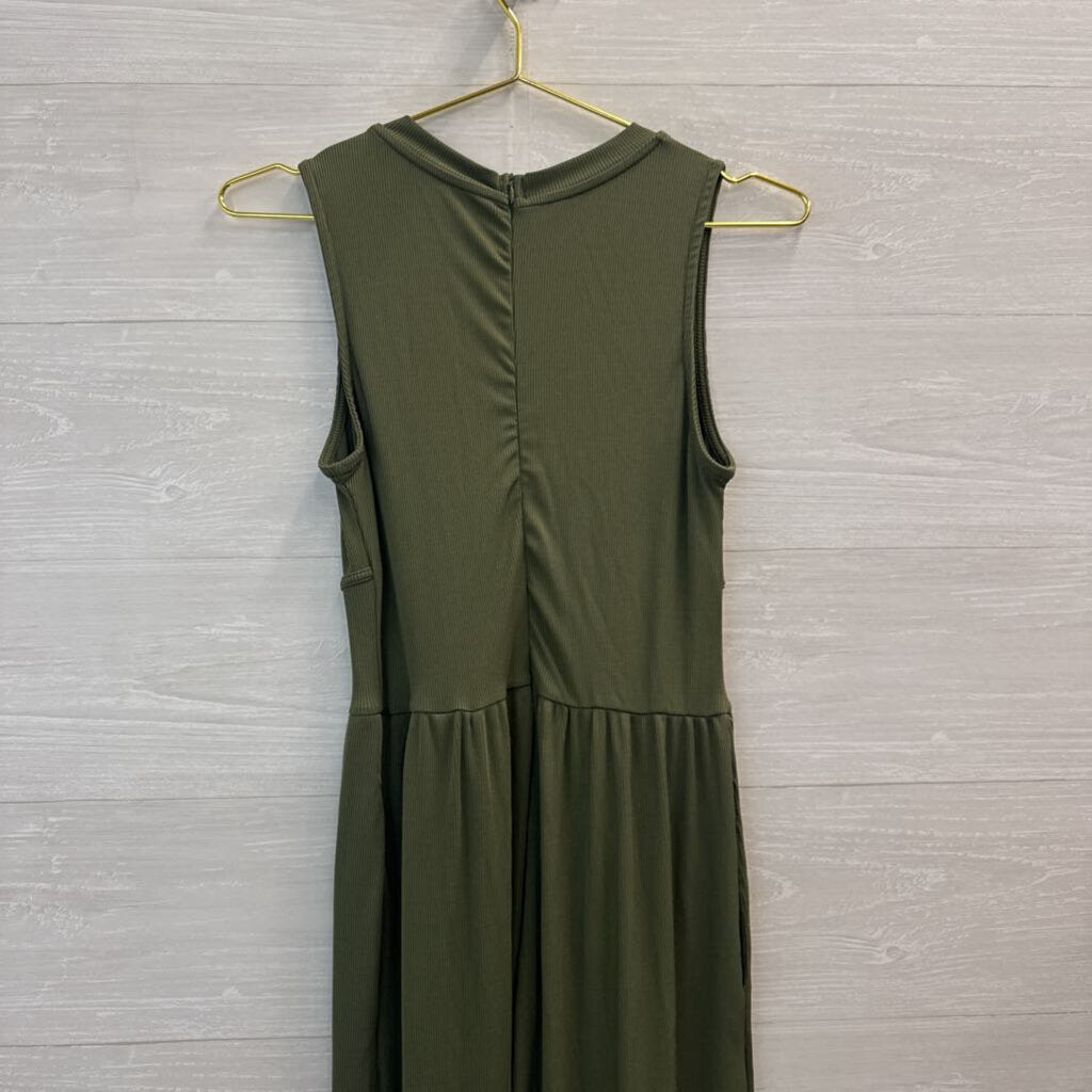 Cider Green Ribbed Sleeveless Wide Leg Jumpsuit Medium