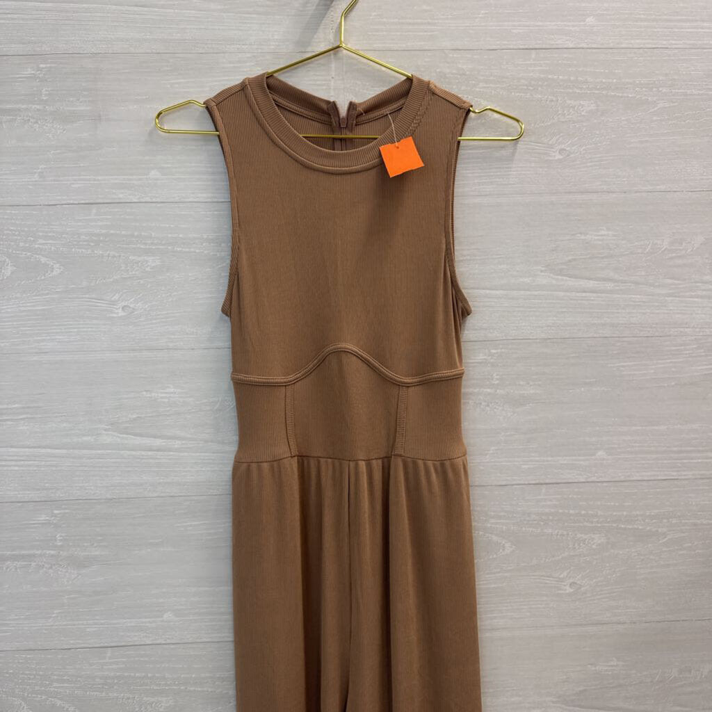 Cider Brown Ribbed Sleeveless Wide Leg Jumpsuit Medium