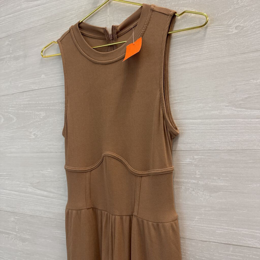 Cider Brown Ribbed Sleeveless Wide Leg Jumpsuit Medium