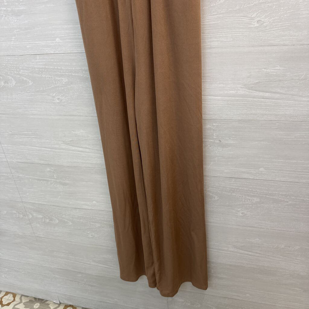 Cider Brown Ribbed Sleeveless Wide Leg Jumpsuit Medium
