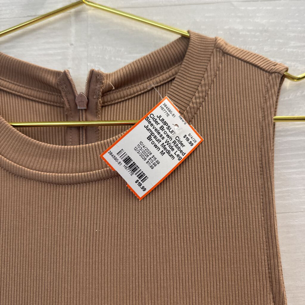 Cider Brown Ribbed Sleeveless Wide Leg Jumpsuit Medium