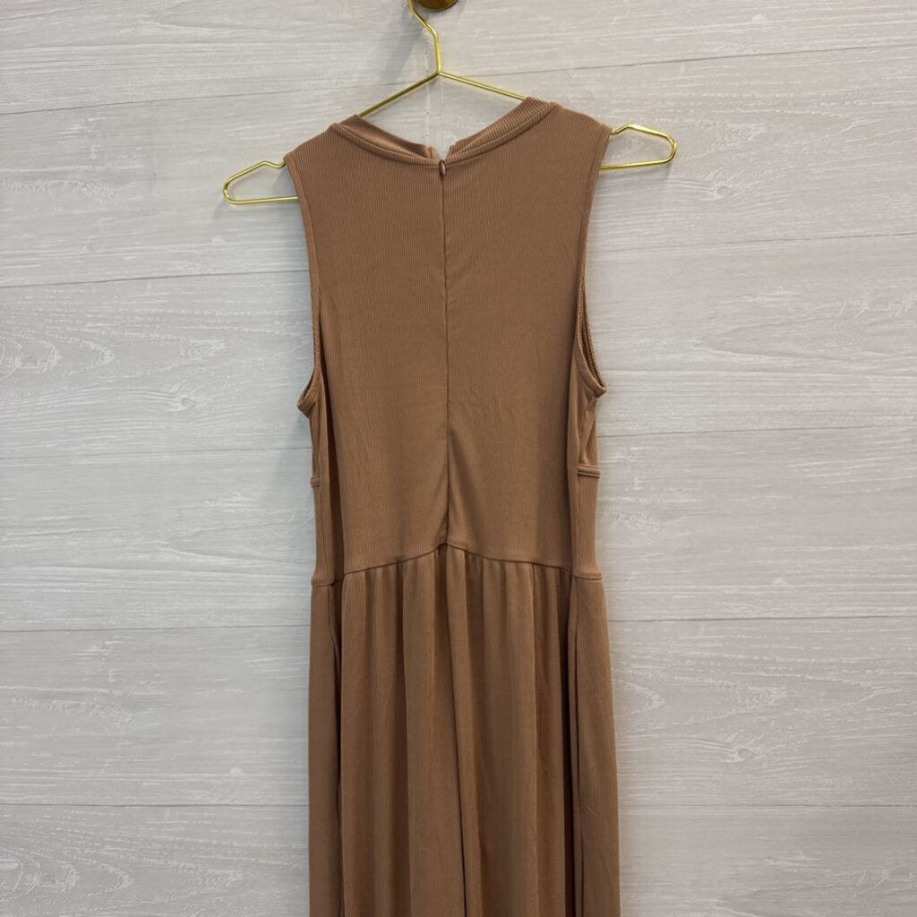 Cider Brown Ribbed Sleeveless Wide Leg Jumpsuit Medium