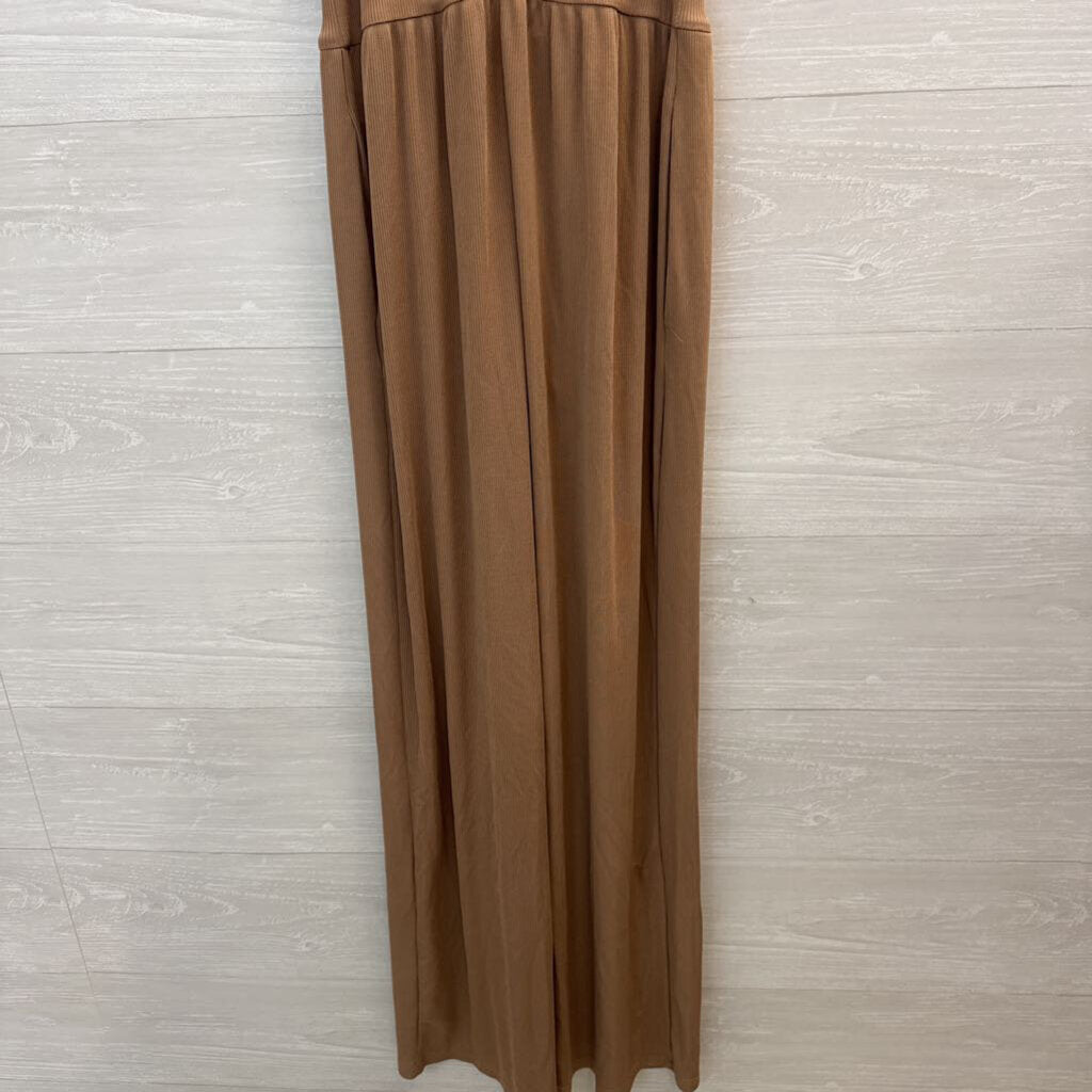 Cider Brown Ribbed Sleeveless Wide Leg Jumpsuit Medium