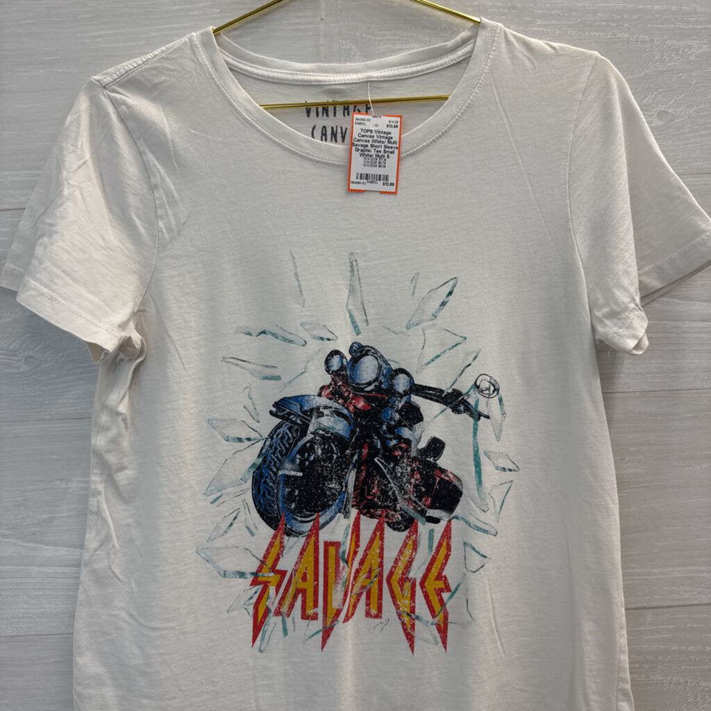 Vintage Canvas White/ Multi Savage Short Sleeve Graphic Tee Small