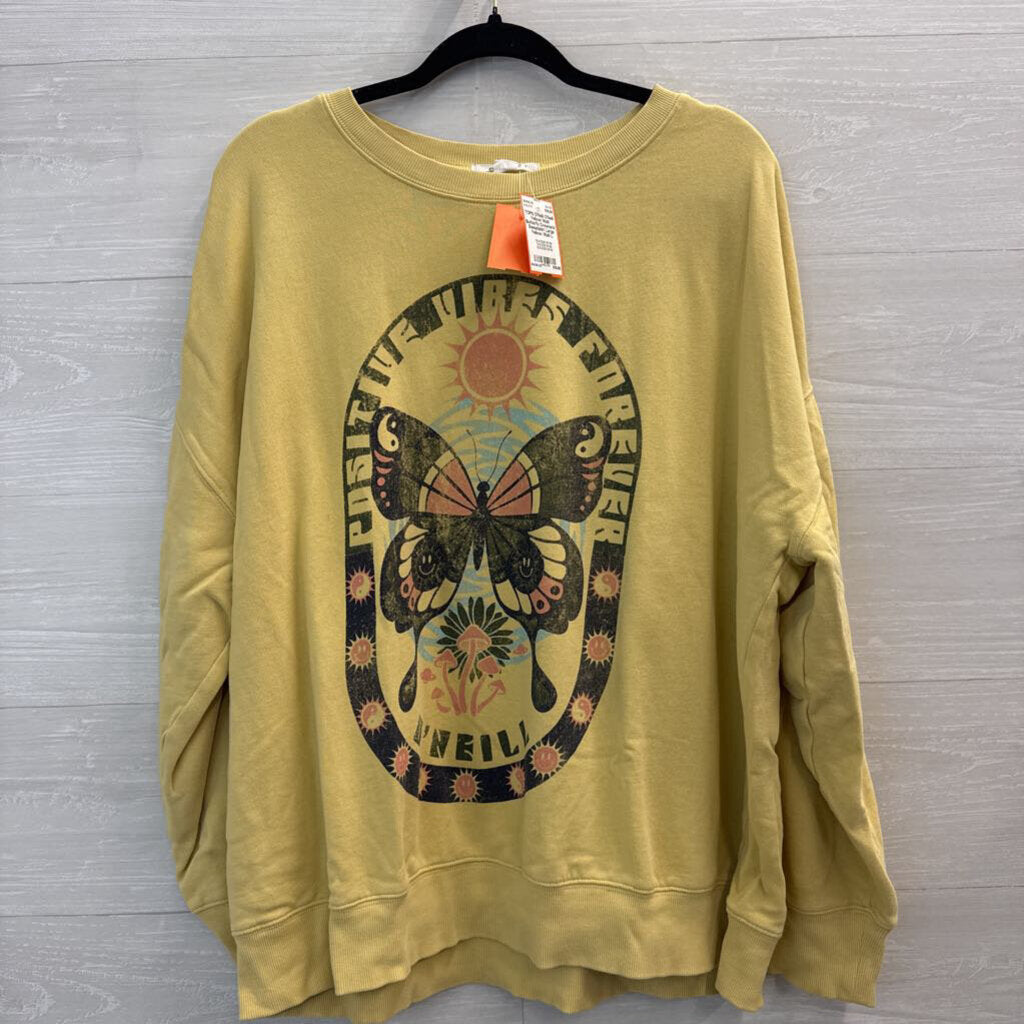 O'Neill Yellow/ Multi Butterfly Crewneck Sweatshirt Large