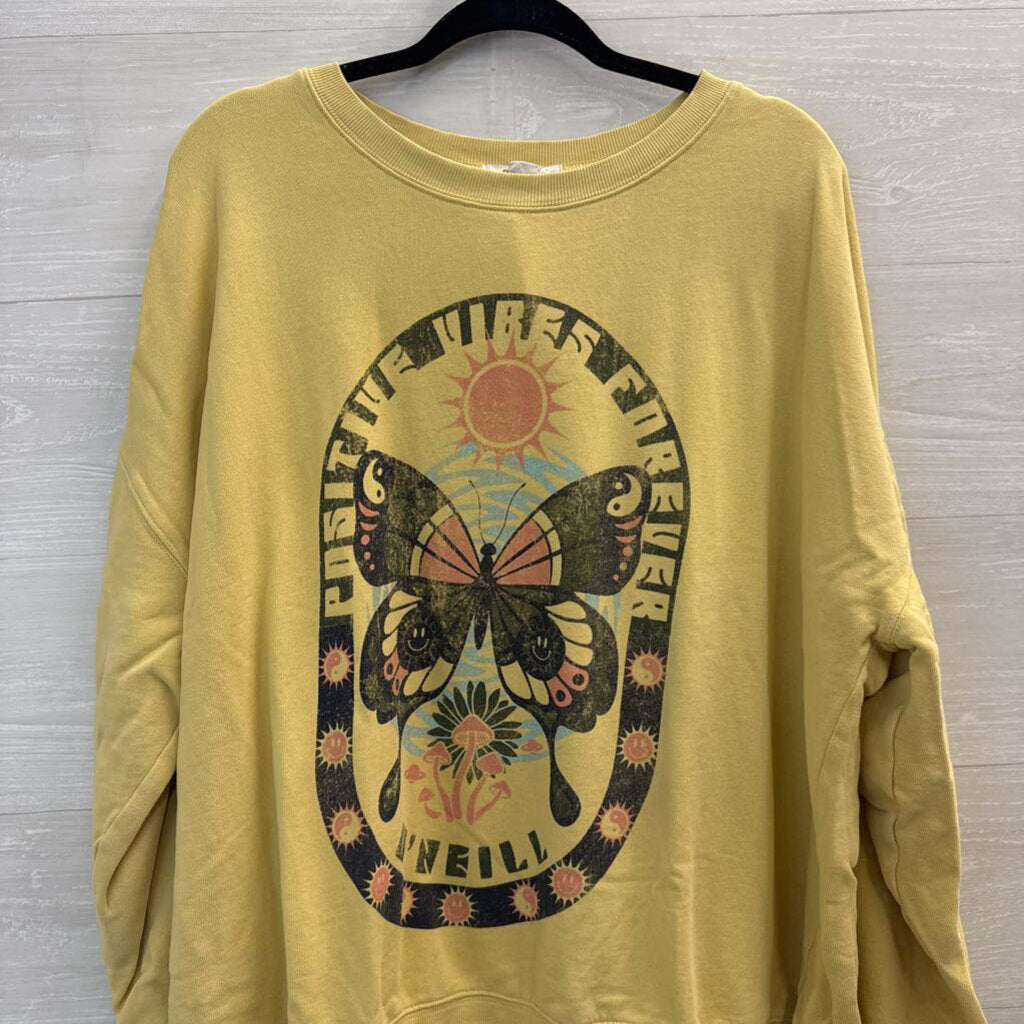 O'Neill Yellow/ Multi Butterfly Crewneck Sweatshirt Large
