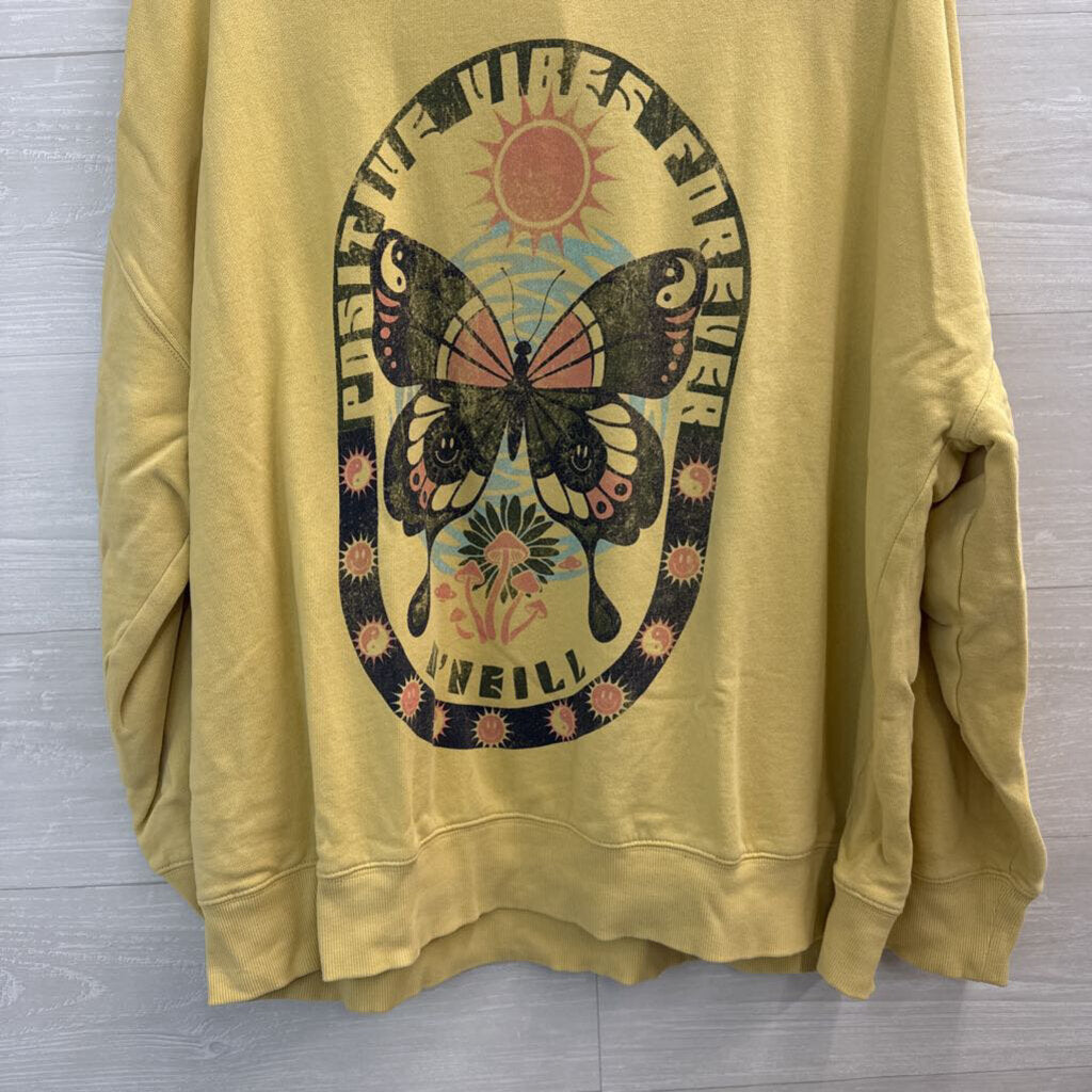 O'Neill Yellow/ Multi Butterfly Crewneck Sweatshirt Large