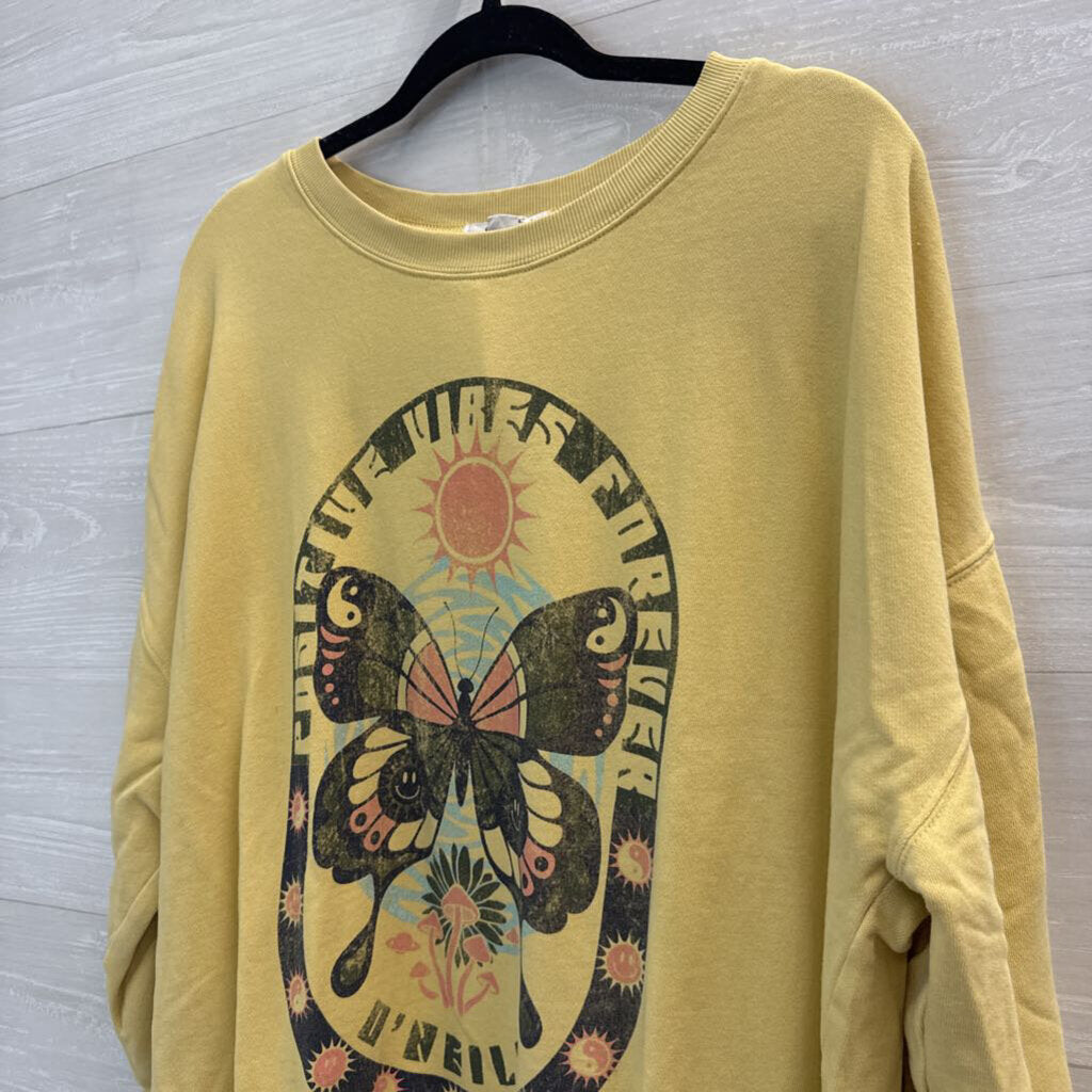 O'Neill Yellow/ Multi Butterfly Crewneck Sweatshirt Large