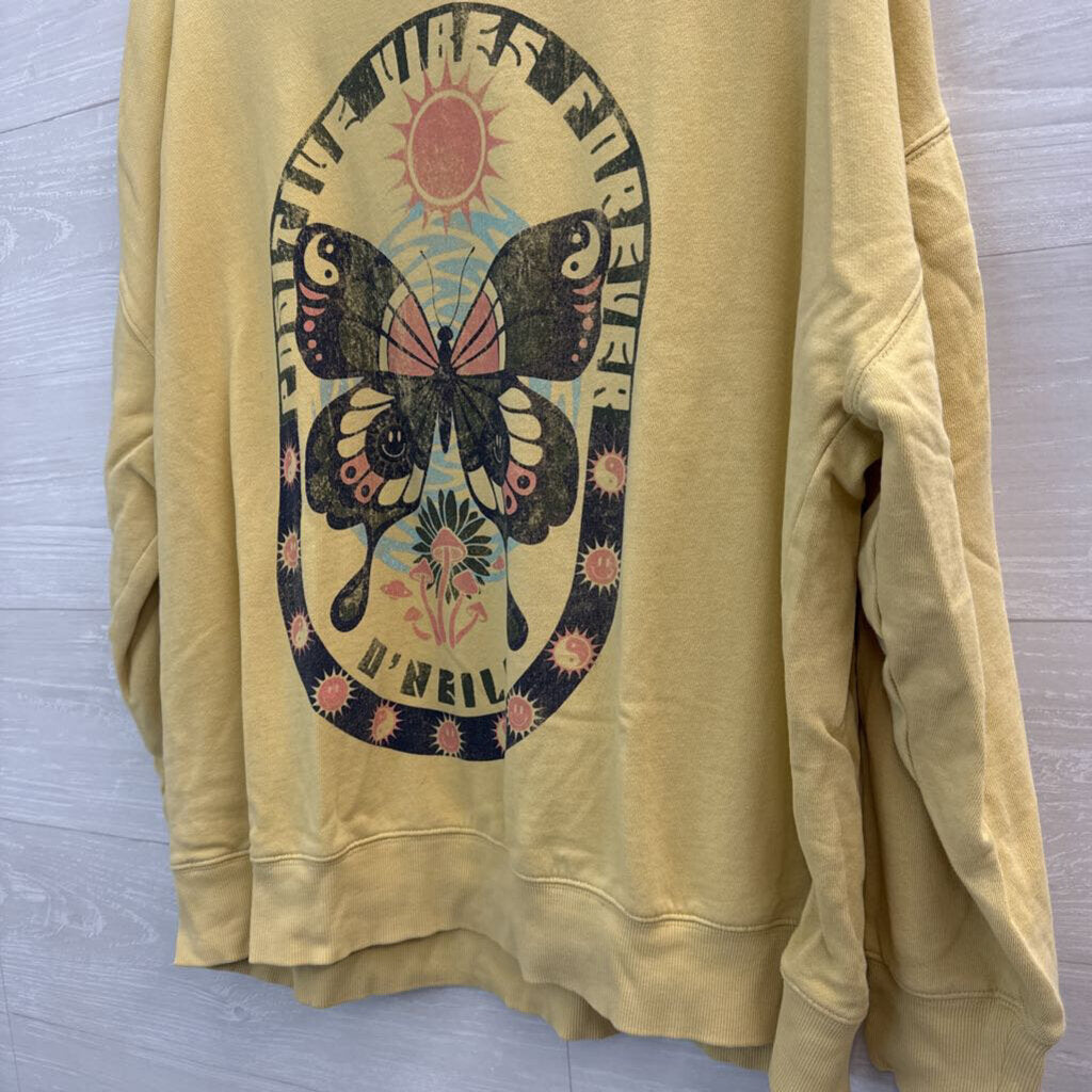 O'Neill Yellow/ Multi Butterfly Crewneck Sweatshirt Large