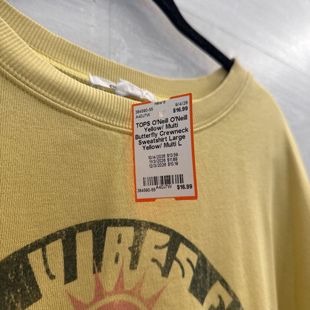 O'Neill Yellow/ Multi Butterfly Crewneck Sweatshirt Large