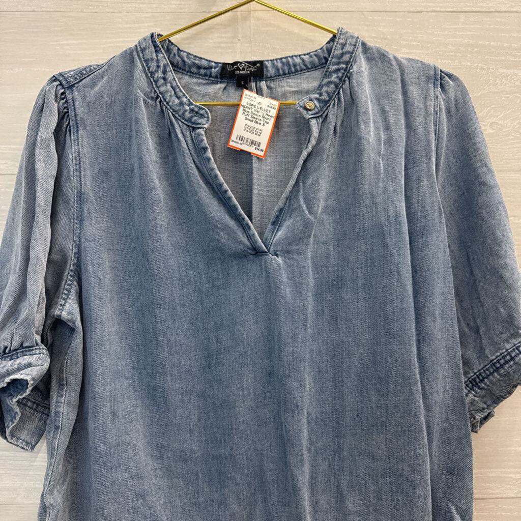 Velvet Heart Blue Denim Short Puff Sleeve Top Small