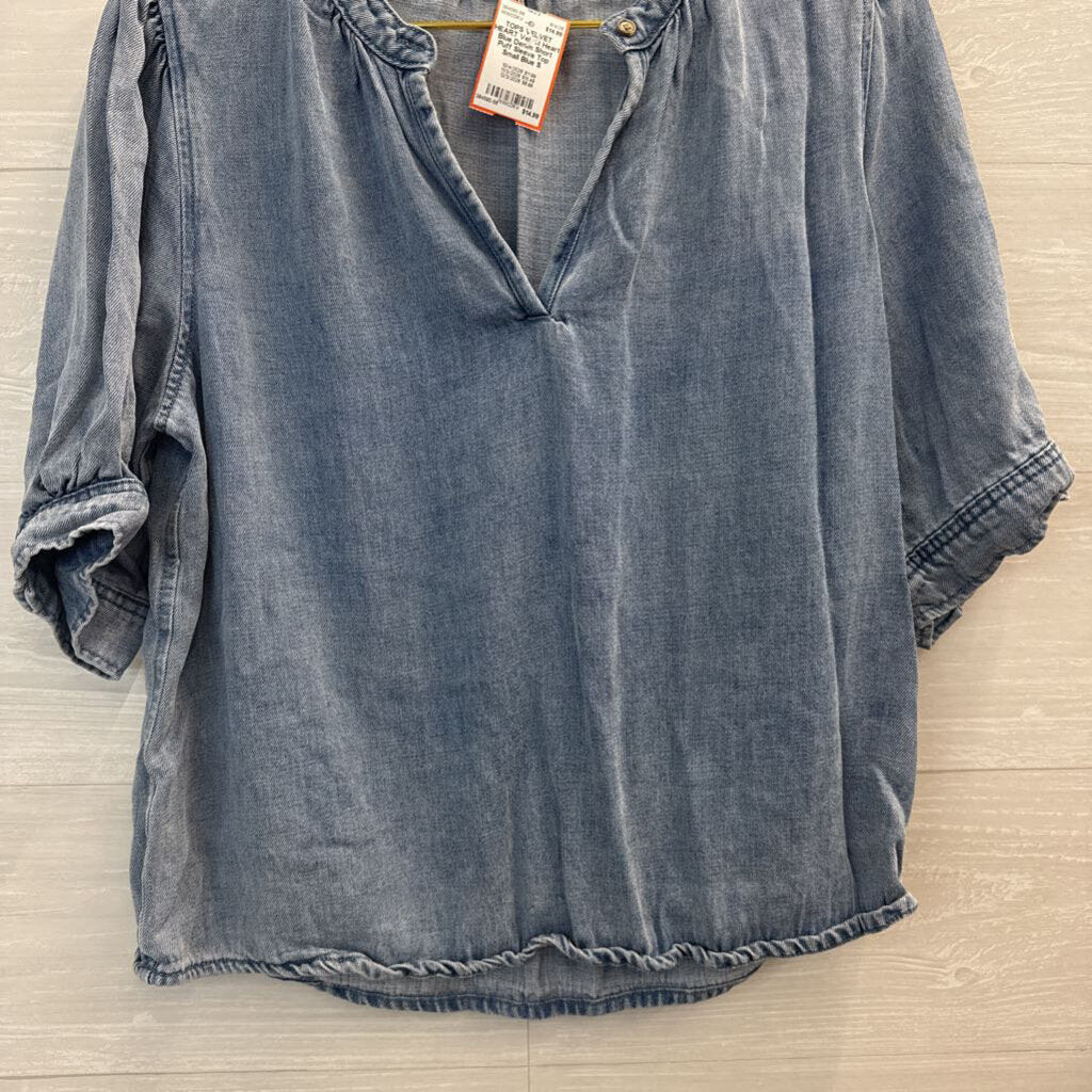 Velvet Heart Blue Denim Short Puff Sleeve Top Small
