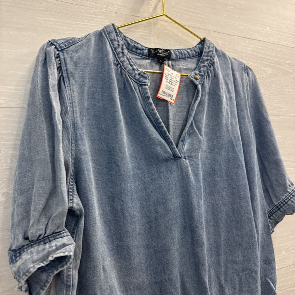 Velvet Heart Blue Denim Short Puff Sleeve Top Small