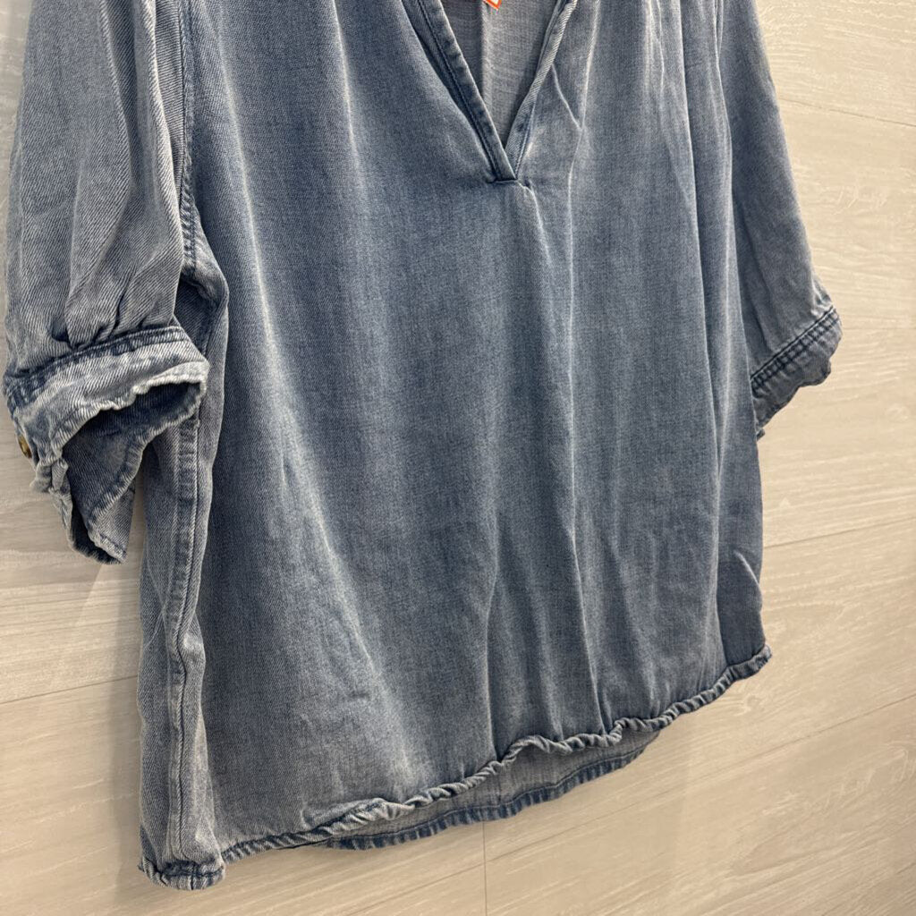 Velvet Heart Blue Denim Short Puff Sleeve Top Small