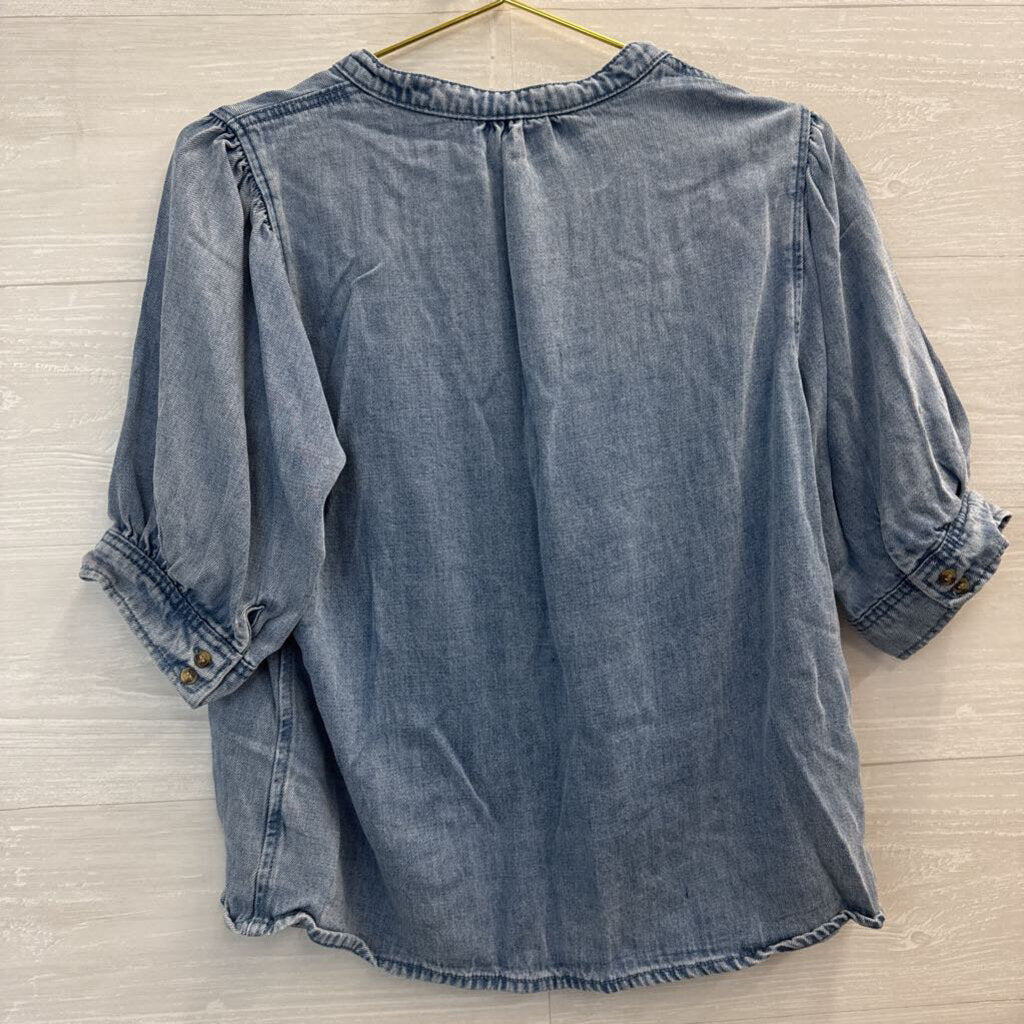 Velvet Heart Blue Denim Short Puff Sleeve Top Small