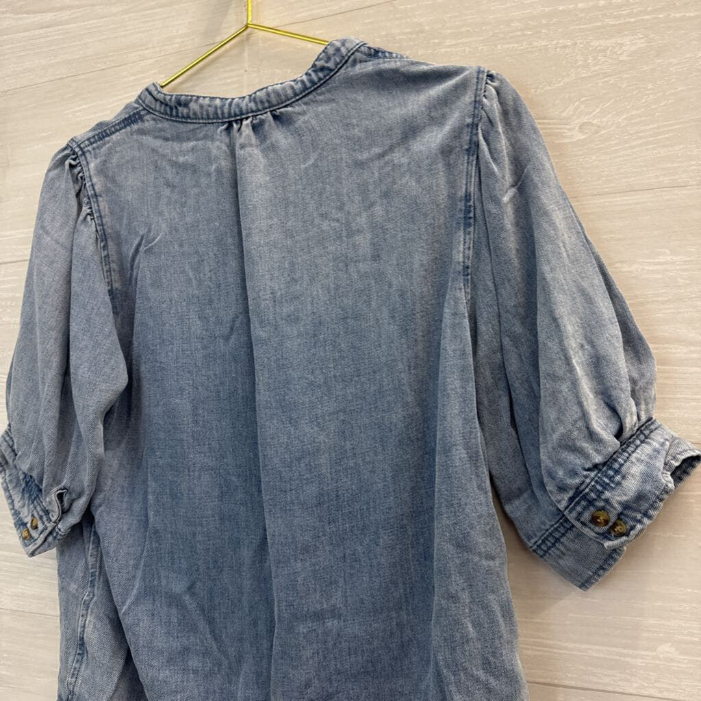 Velvet Heart Blue Denim Short Puff Sleeve Top Small