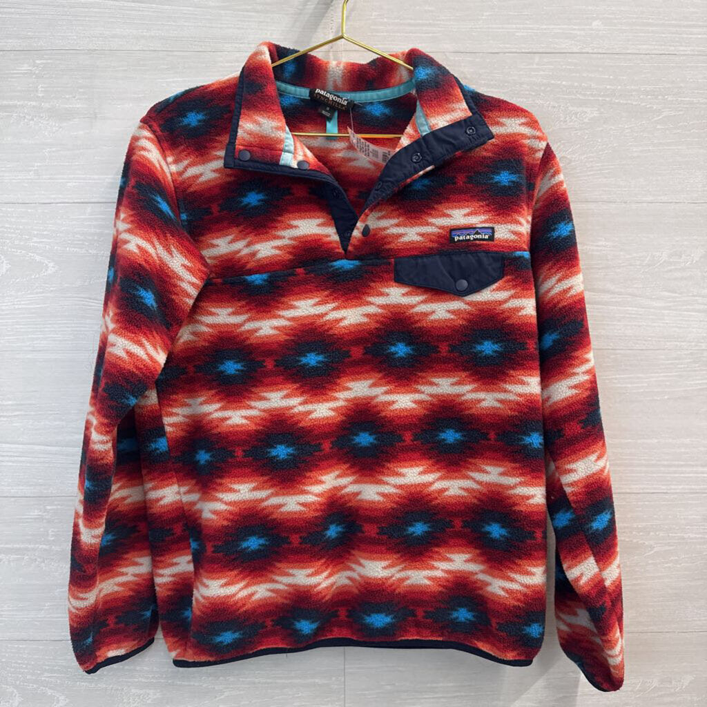 Patagonia Synchilla Red/ Blue Aztec Print Fleece Pullover Medium