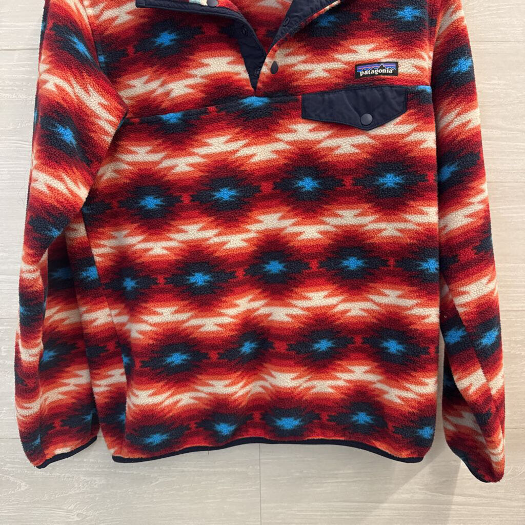 Patagonia Synchilla Red/ Blue Aztec Print Fleece Pullover Medium
