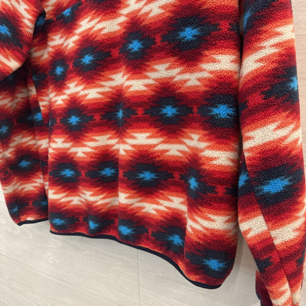 Patagonia Synchilla Red/ Blue Aztec Print Fleece Pullover Medium