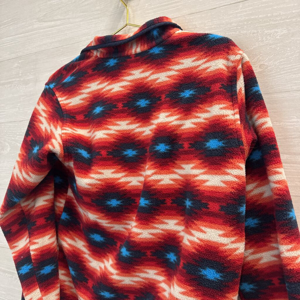 Patagonia Synchilla Red/ Blue Aztec Print Fleece Pullover Medium