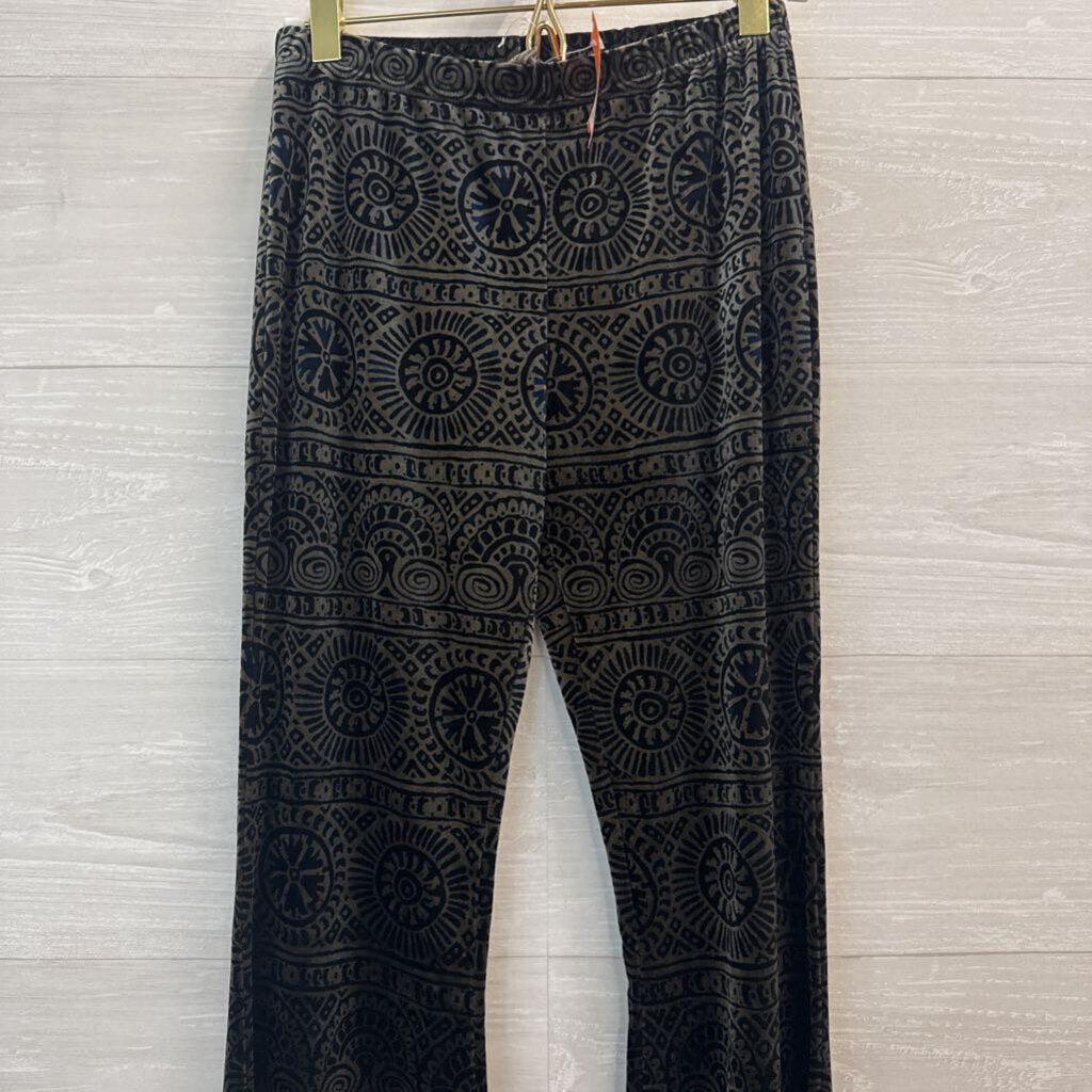 Anama Navy/ Brown Velvet Print Flare Leg Pull On Pants Medium