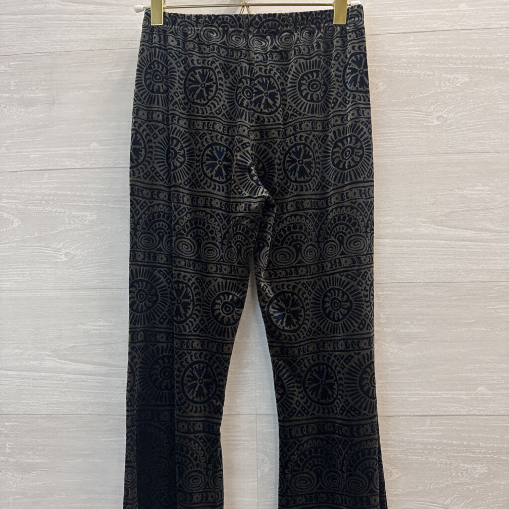 Anama Navy/ Brown Velvet Print Flare Leg Pull On Pants Medium