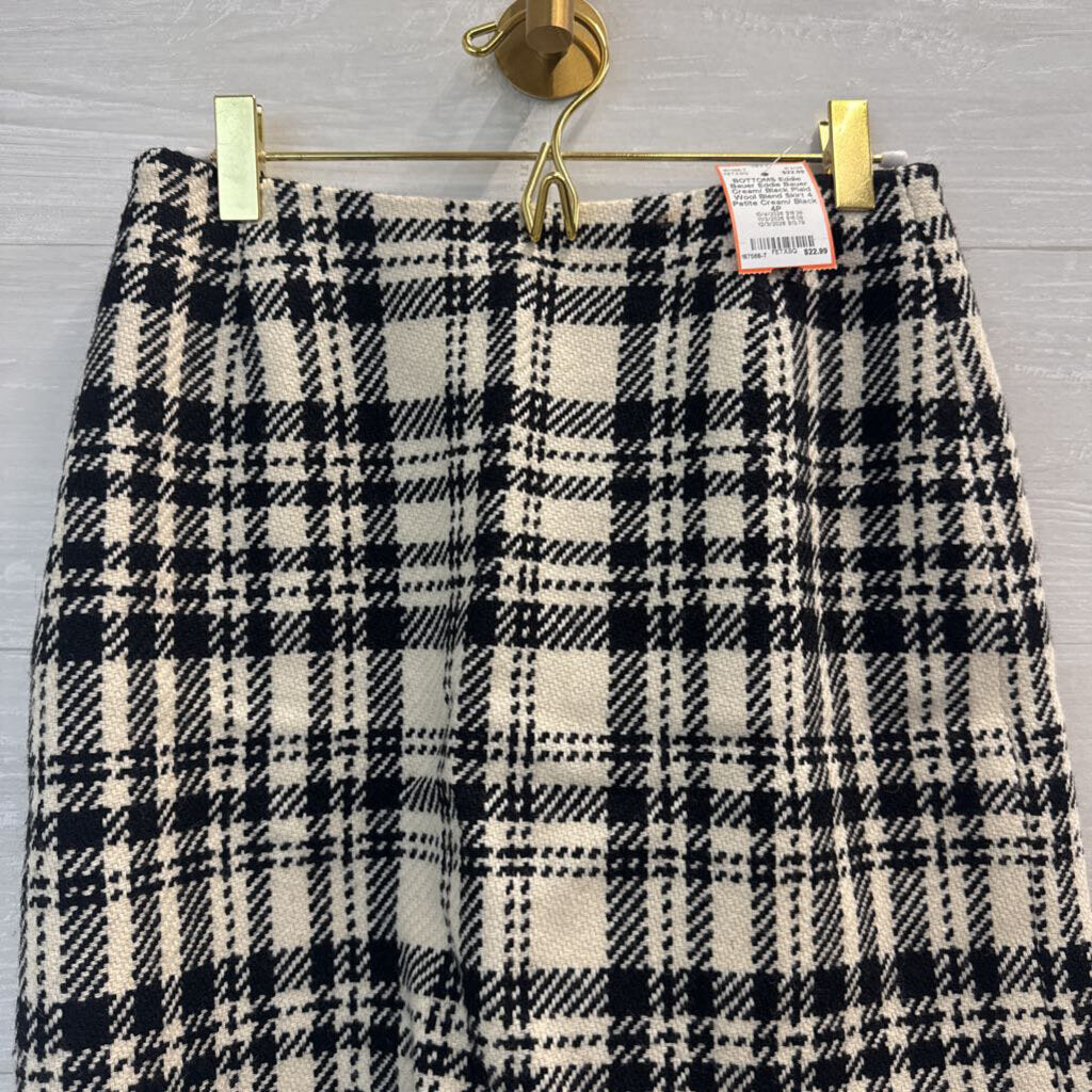 Eddie Bauer Cream/ Black Plaid Wool Blend Skirt 4 Petite