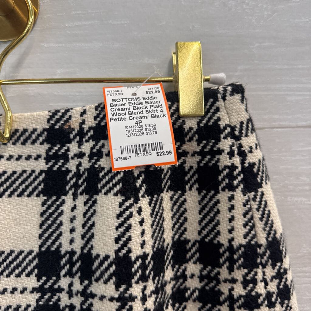 Eddie Bauer Cream/ Black Plaid Wool Blend Skirt 4 Petite