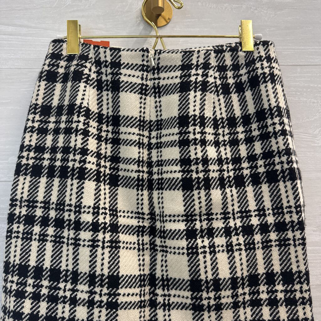 Eddie Bauer Cream/ Black Plaid Wool Blend Skirt 4 Petite