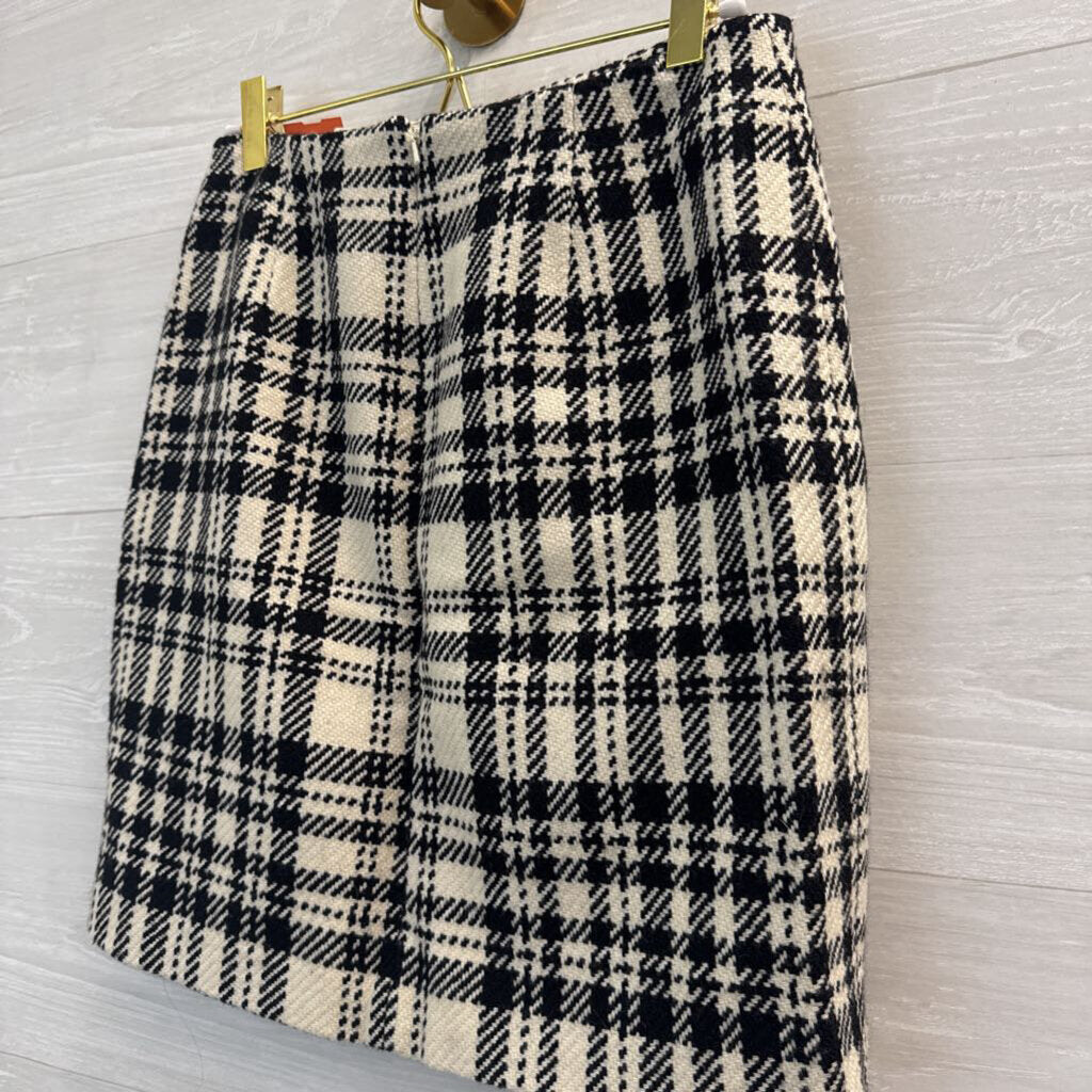 Eddie Bauer Cream/ Black Plaid Wool Blend Skirt 4 Petite