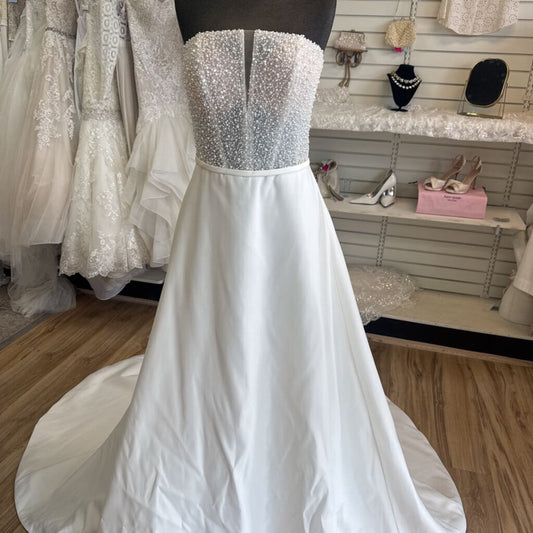 Rebecca Ingram Ivory Pearl Sequin Top Strapless A Line Bridal Gown 14