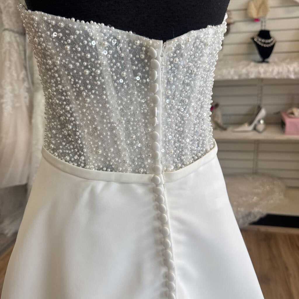 Rebecca Ingram Ivory Pearl Sequin Top Strapless A Line Bridal Gown 14