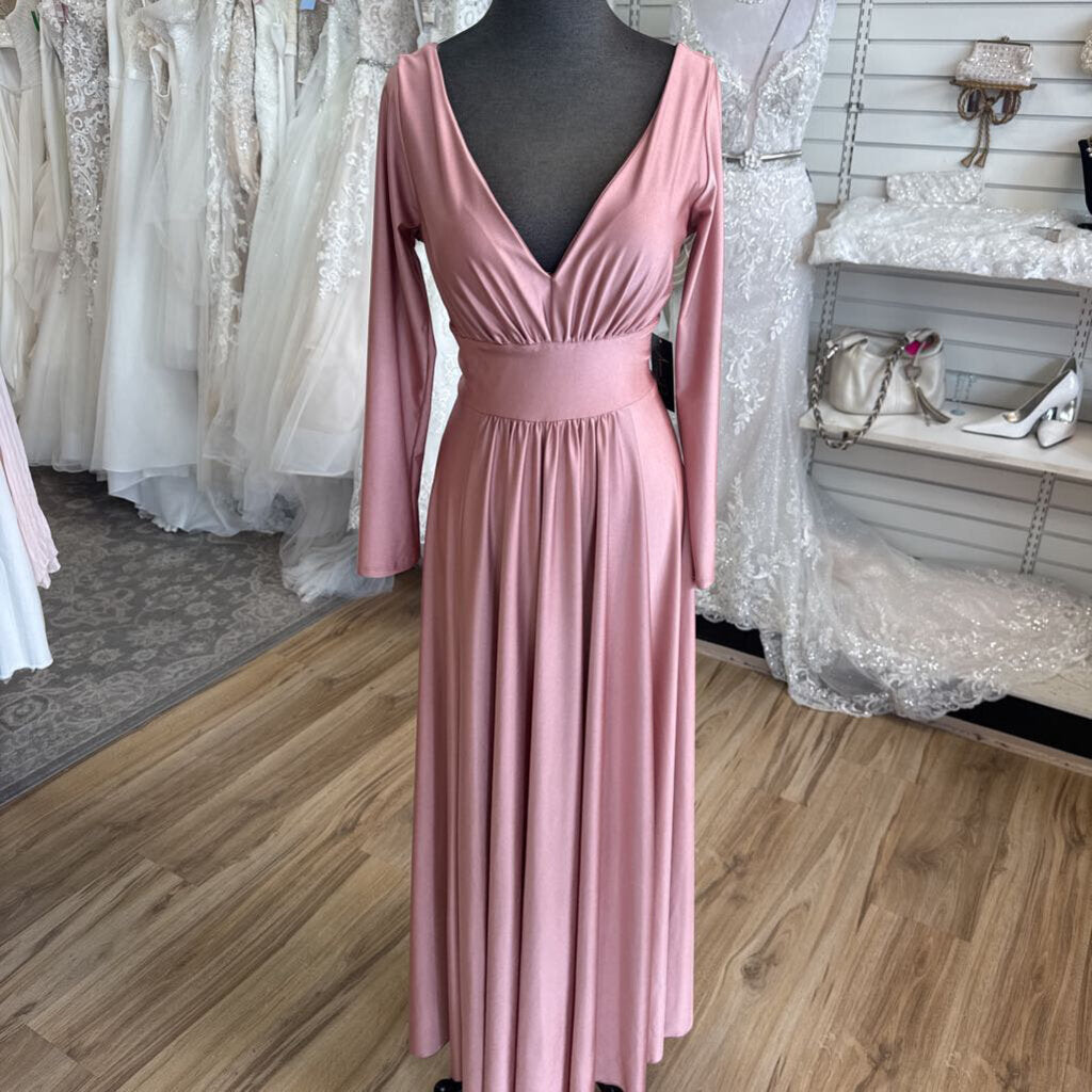 Duul Ce Pink Long Sleeve Long Formal Dress Large