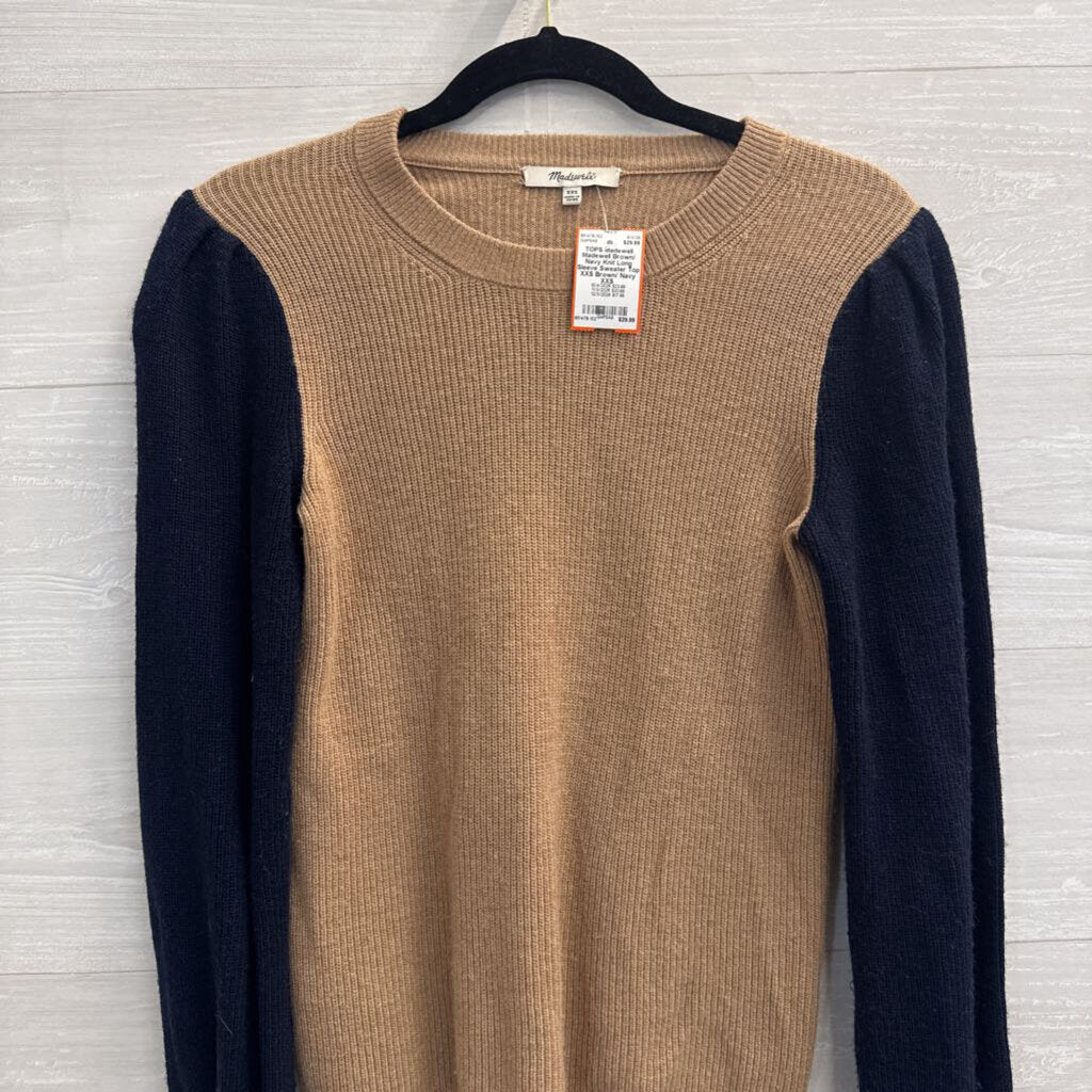 Madewell Brown/ Navy Knit Long Sleeve Sweater Top XXS